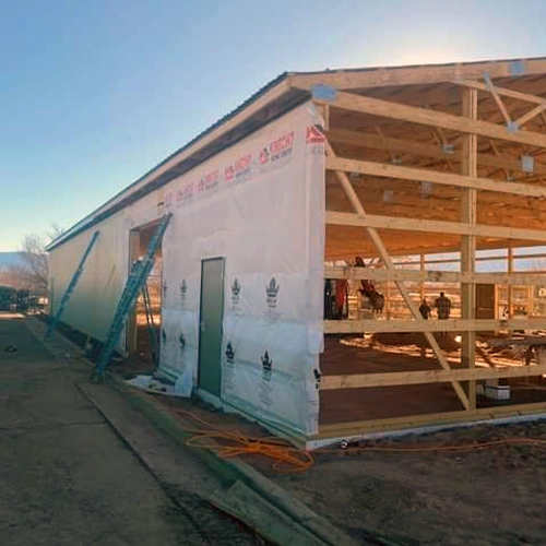 A partially constructed Pole Barn